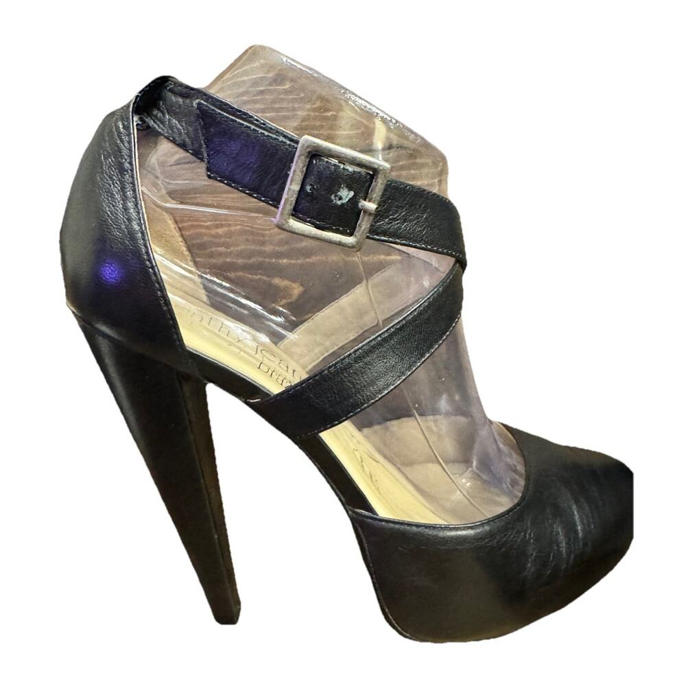 Cathy Jean Black Leather Platform Strappy Heel Goth Domme Baddie Clubwear Sexy